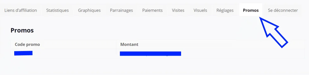 Récupération du code promo